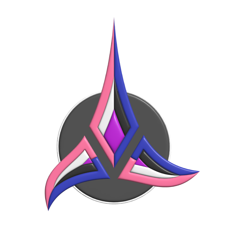 A Klingon emblem in genderfluid pride colours.